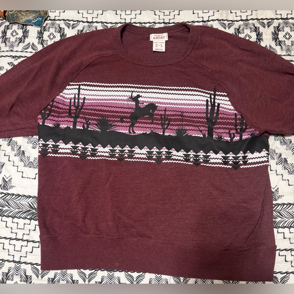 Ariat Maroon Southwestern Graphic Crewneck Sweater - Picture 2 of 2